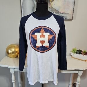 3 for $20 ⚾️ Houston Astros Glitter Logo Raglan Baseball Tee M